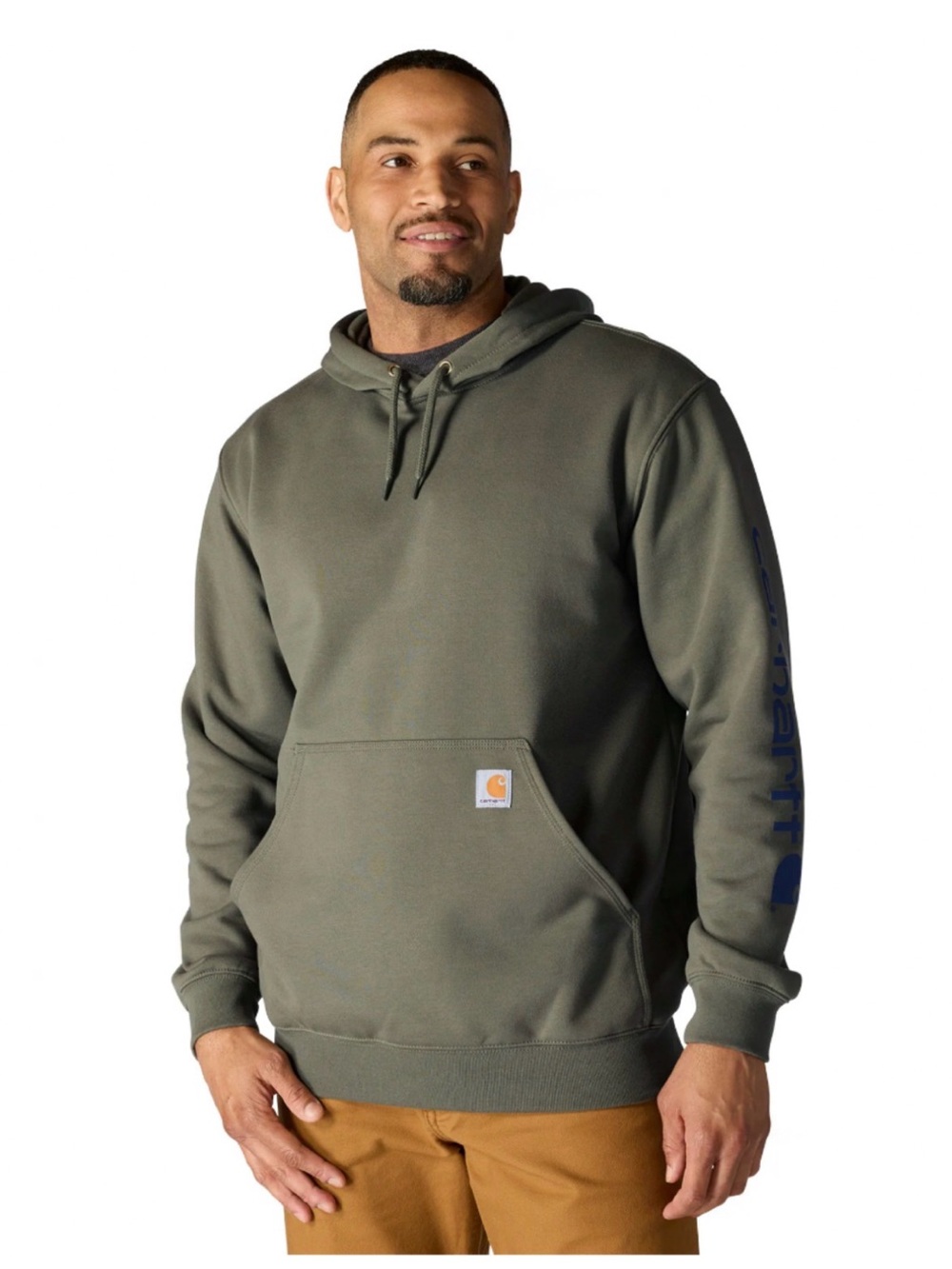 Carhartt Olive Hooded Pullover with Navy Sleeve Script